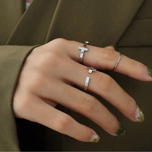 NEW 18K white gold plated cross Christian adjustable open ring jewelry B29A - Picture 1 of 1